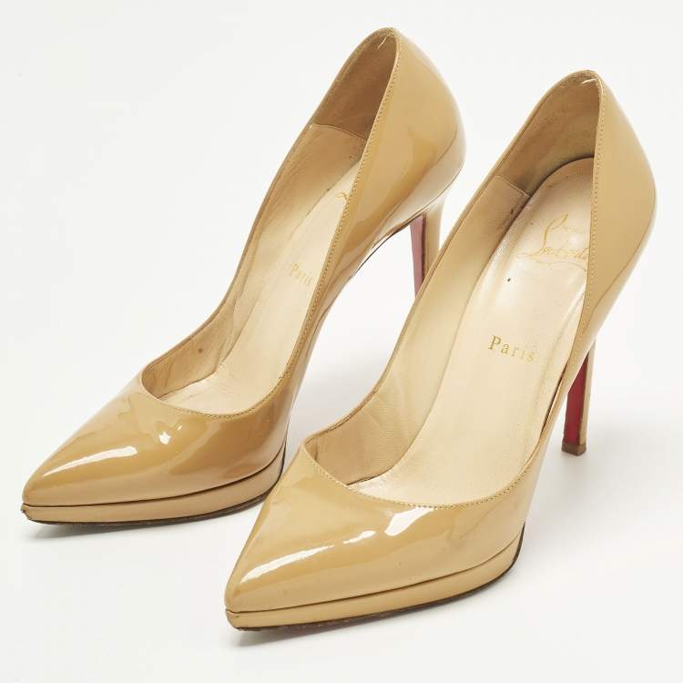 Pre Owned Christian Louboutin Pigalle Plato Size 38 Beige Patent Leather Pumps