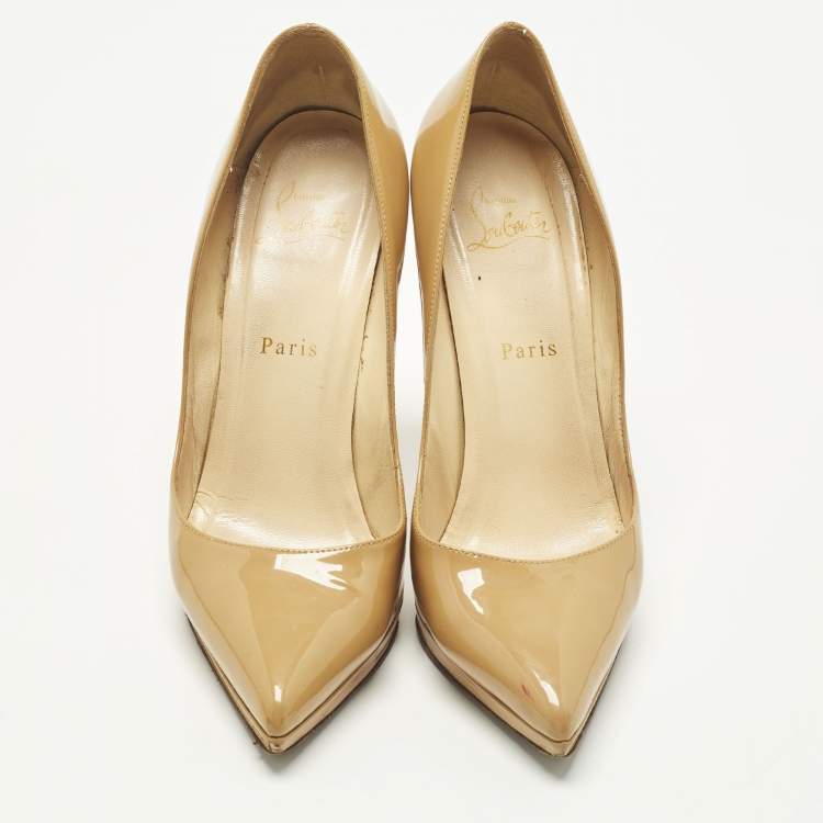 Pre Owned Christian Louboutin Pigalle Plato Size 38 Beige Patent Leather Pumps