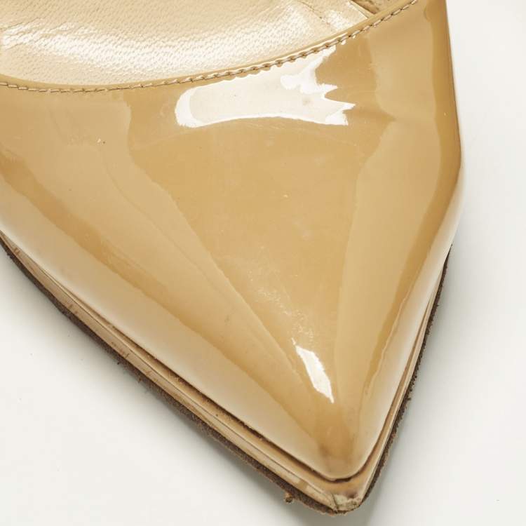 Pre Owned Christian Louboutin Pigalle Plato Size 38 Beige Patent Leather Pumps