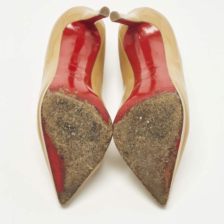 Pre Owned Christian Louboutin Pigalle Plato Size 38 Beige Patent Leather Pumps