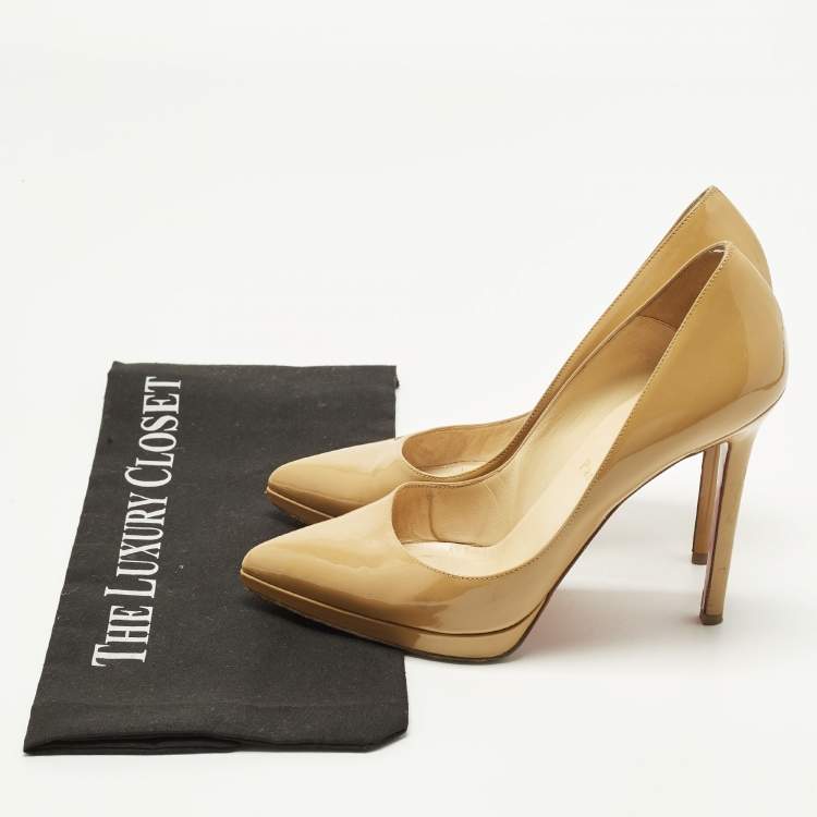 Pre Owned Christian Louboutin Pigalle Plato Size 38 Beige Patent Leather Pumps
