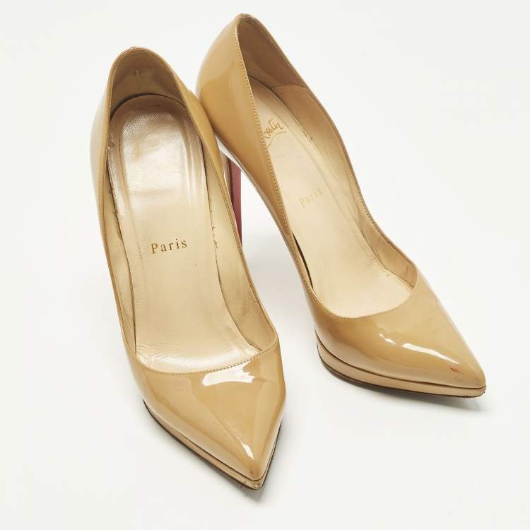 Pre Owned Christian Louboutin Pigalle Plato Size 38 Beige Patent Leather Pumps