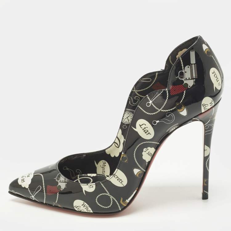 Pre Owned Christian Louboutin Hot Chick Size 37.5 Black Patent Leather Pumps
