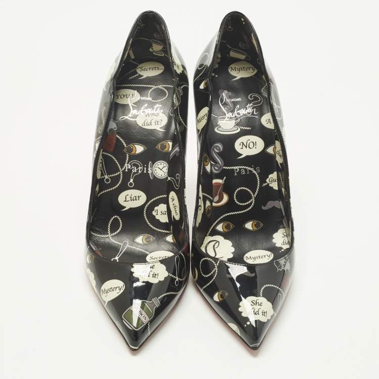 Pre Owned Christian Louboutin Hot Chick Size 37.5 Black Patent Leather Pumps