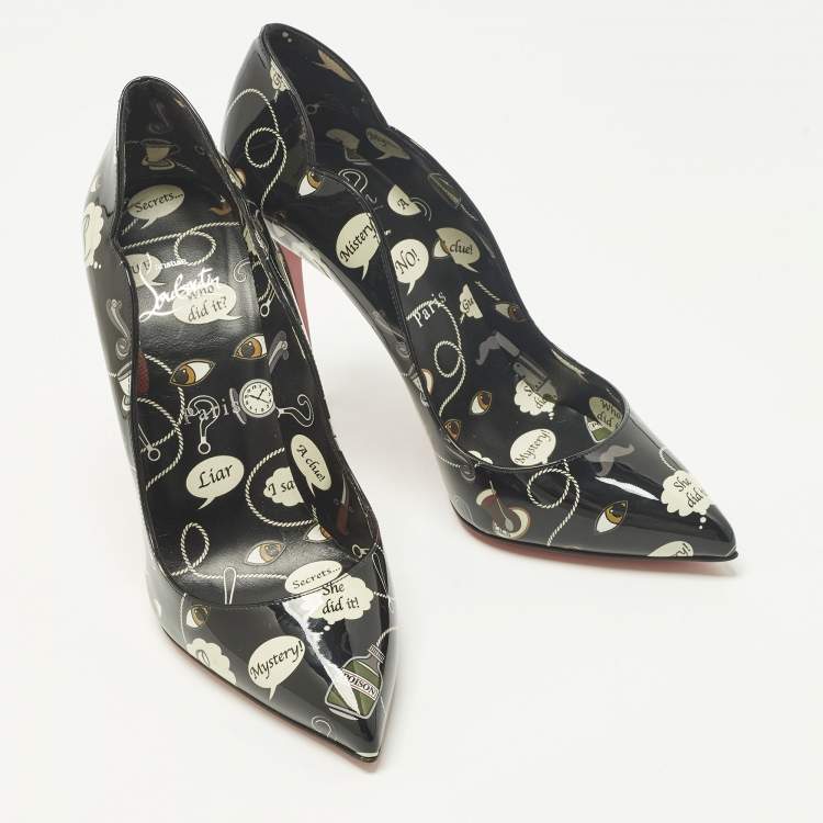 Pre Owned Christian Louboutin Hot Chick Size 37.5 Black Patent Leather Pumps