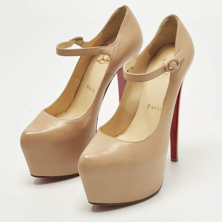 Pre Owned Christian Louboutin Lady Daf Size 37 Beige Leather Mary Jane Pumps