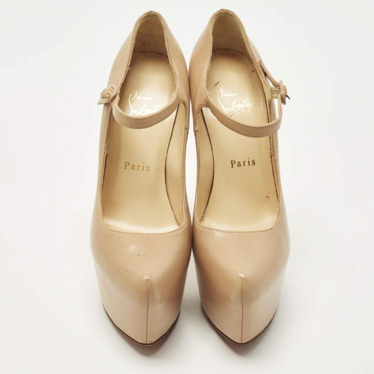 Pre Owned Christian Louboutin Lady Daf Size 37 Beige Leather Mary Jane Pumps