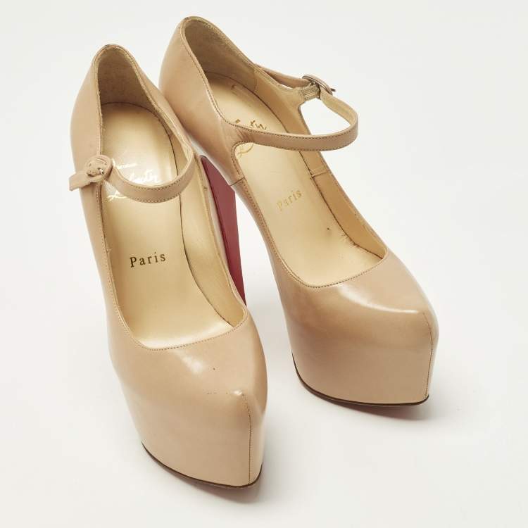 Pre Owned Christian Louboutin Lady Daf Size 37 Beige Leather Mary Jane Pumps