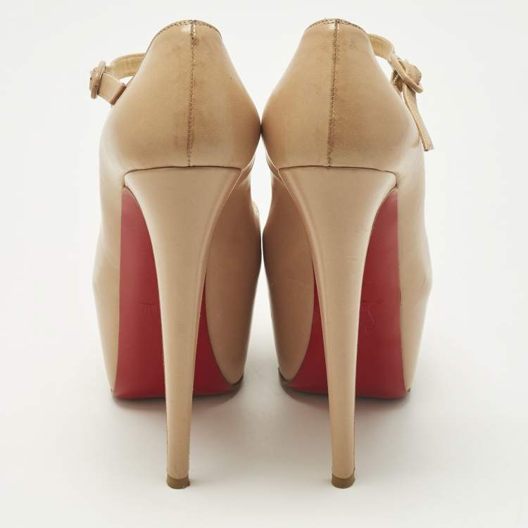 Pre Owned Christian Louboutin Lady Daf Size 37 Beige Leather Mary Jane Pumps