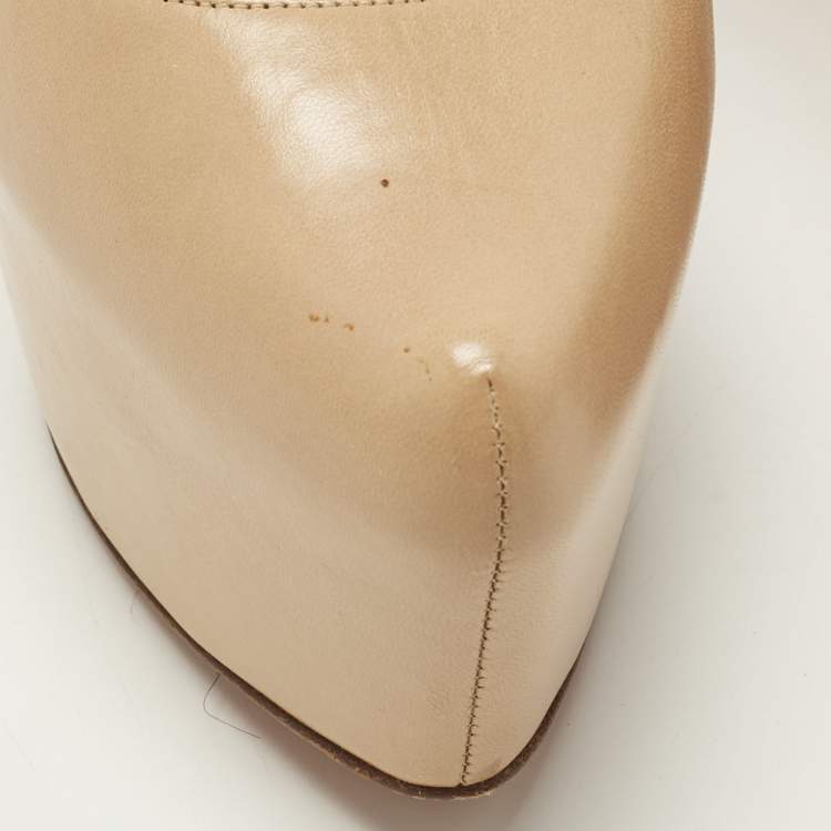 Pre Owned Christian Louboutin Lady Daf Size 37 Beige Leather Mary Jane Pumps