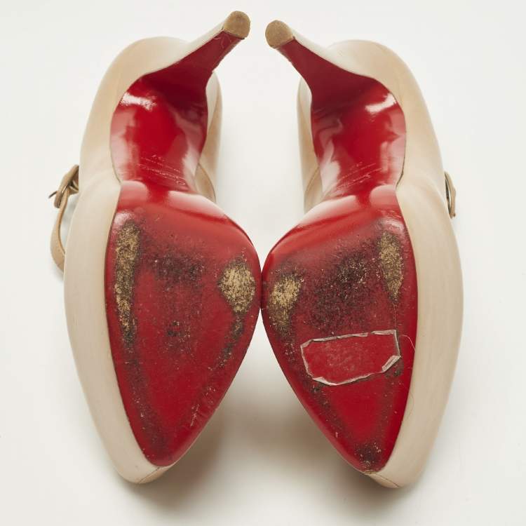 Pre Owned Christian Louboutin Lady Daf Size 37 Beige Leather Mary Jane Pumps