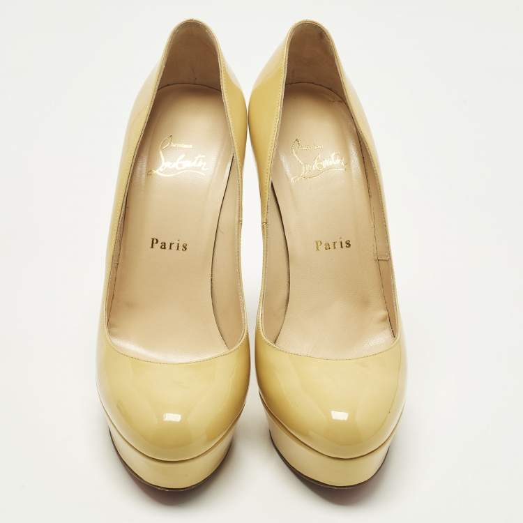 Pre Owned Christian Louboutin Bianca Size 38.5 Yellow Patent Leather Platform Pumps