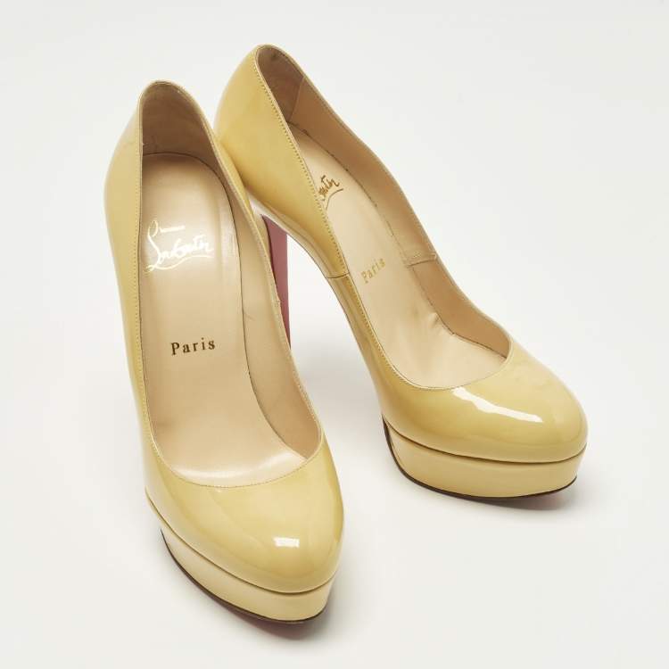 Pre Owned Christian Louboutin Bianca Size 38.5 Yellow Patent Leather Platform Pumps