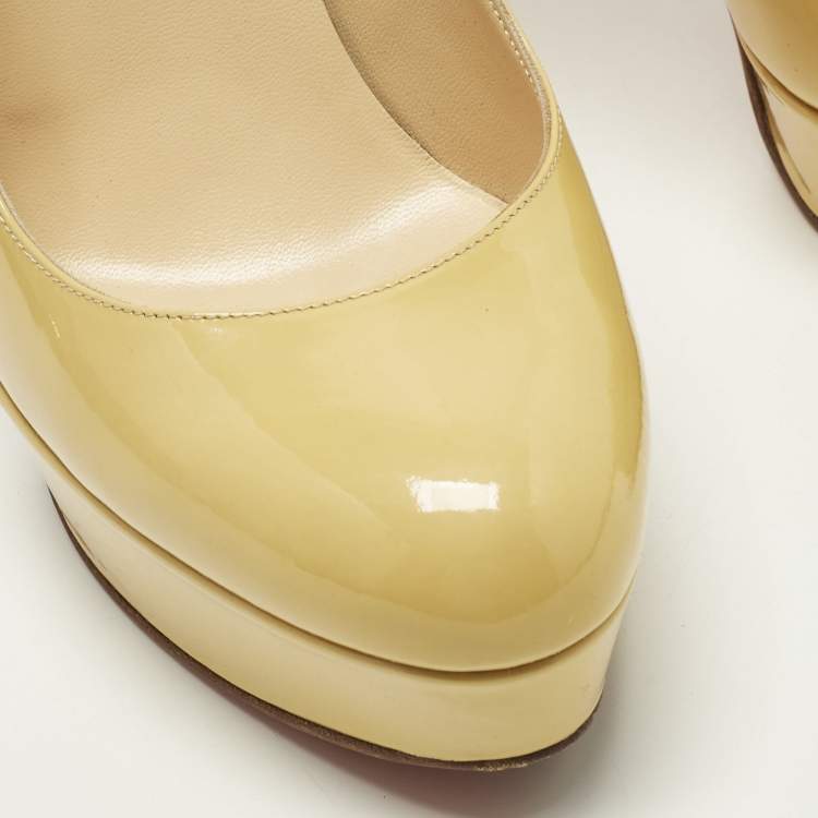 Pre Owned Christian Louboutin Bianca Size 38.5 Yellow Patent Leather Platform Pumps