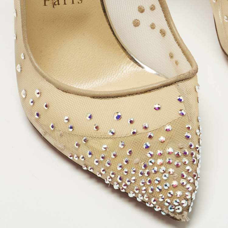 Pre Owned Christian Louboutin Follies Strass Size 38 Multicolor Leather and Mesh Pumps