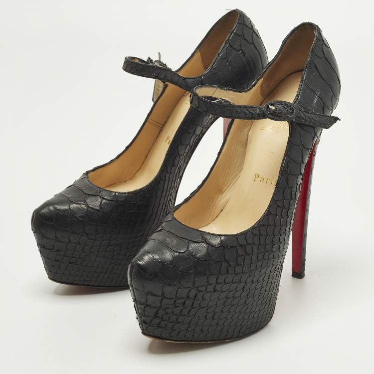 Pre Owned Christian Louboutin Lady Daf Size 37 Black Python Leather Mary Jane Pumps