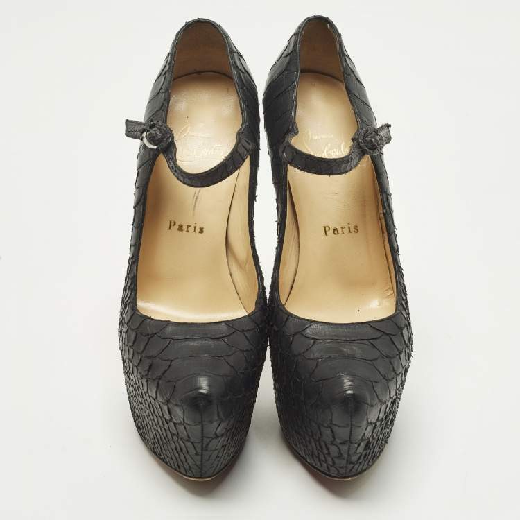 Pre Owned Christian Louboutin Lady Daf Size 37 Black Python Leather Mary Jane Pumps