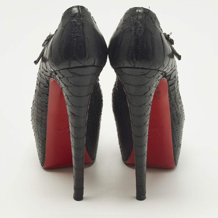 Pre Owned Christian Louboutin Lady Daf Size 37 Black Python Leather Mary Jane Pumps