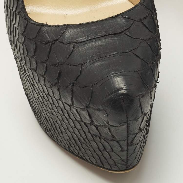 Pre Owned Christian Louboutin Lady Daf Size 37 Black Python Leather Mary Jane Pumps