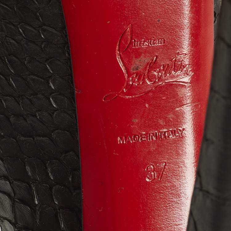 Pre Owned Christian Louboutin Lady Daf Size 37 Black Python Leather Mary Jane Pumps