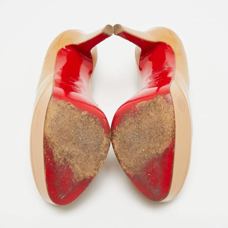 Pre Owned Christian Louboutin Bianca Size 36.5 Beige Patent Leather Platform Pumps