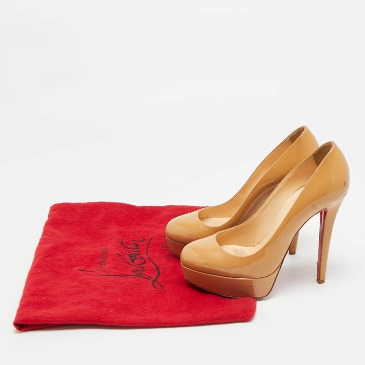 Pre Owned Christian Louboutin Bianca Size 36.5 Beige Patent Leather Platform Pumps