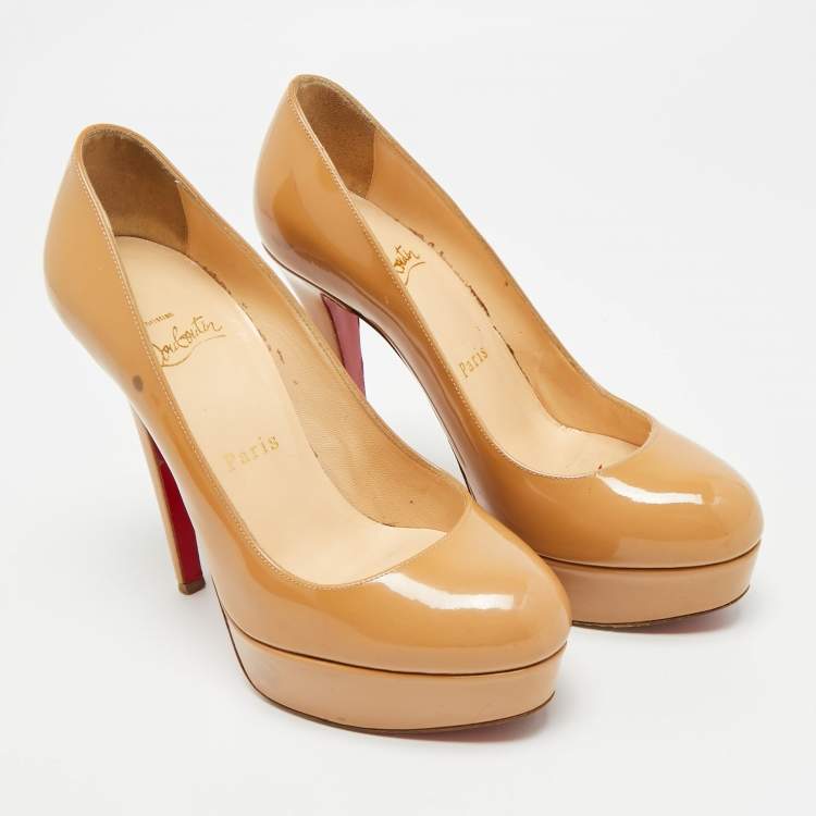 Pre Owned Christian Louboutin Bianca Size 36.5 Beige Patent Leather Platform Pumps