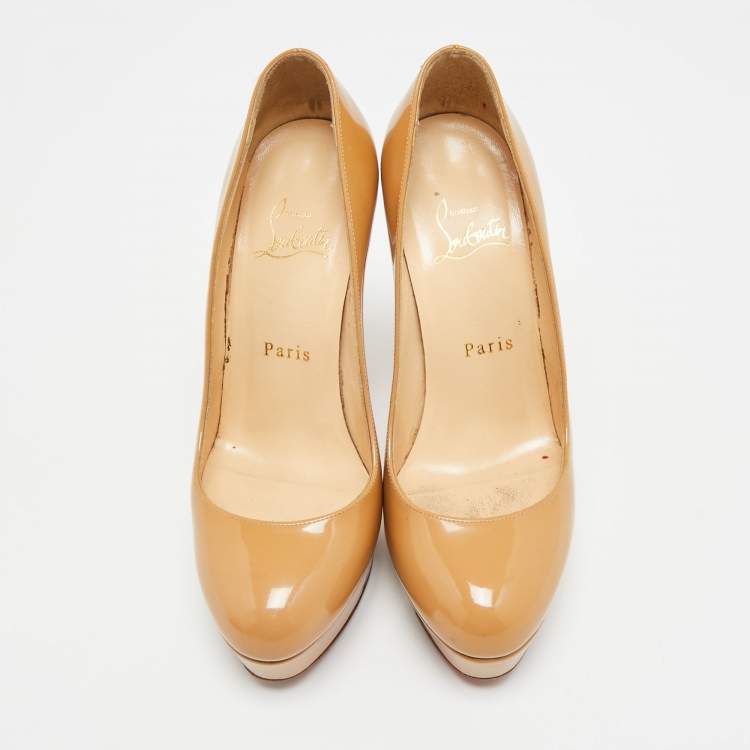 Pre Owned Christian Louboutin Bianca Size 36.5 Beige Patent Leather Platform Pumps