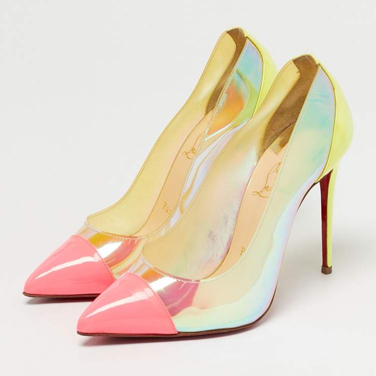 Pre Owned Christian Louboutin Debout Size 36.5 Tricolor Patent Leather and PVC Pumps