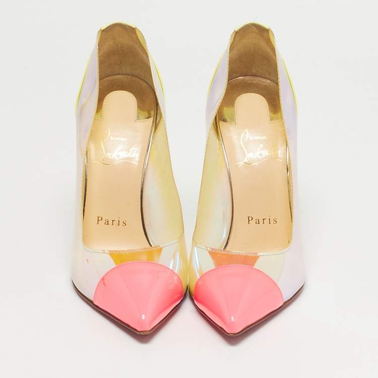 Pre Owned Christian Louboutin Debout Size 36.5 Tricolor Patent Leather and PVC Pumps
