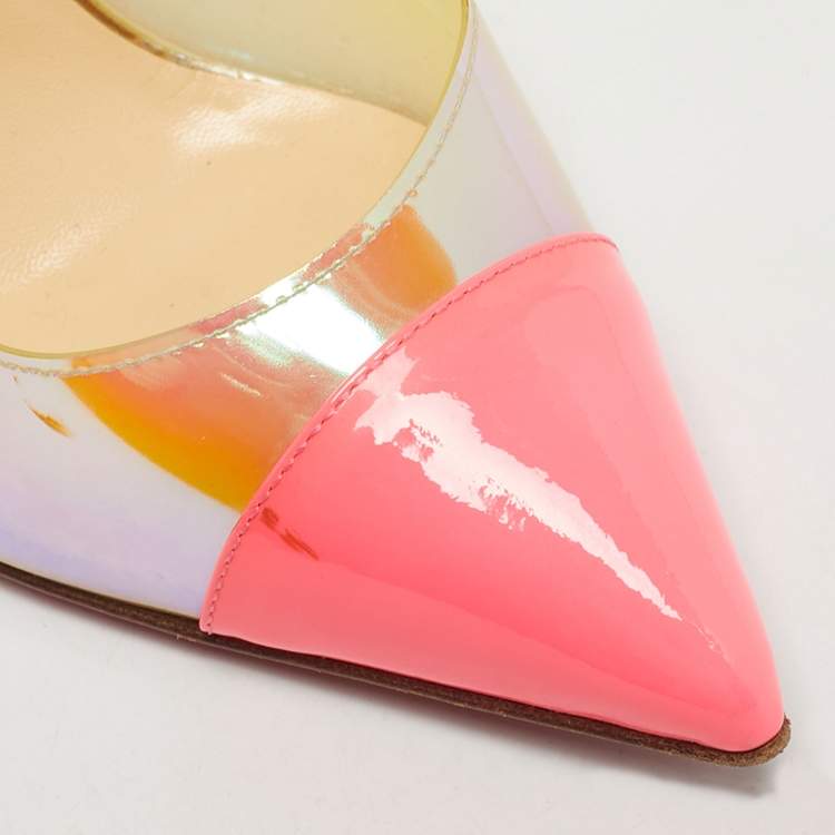 Pre Owned Christian Louboutin Debout Size 36.5 Tricolor Patent Leather and PVC Pumps