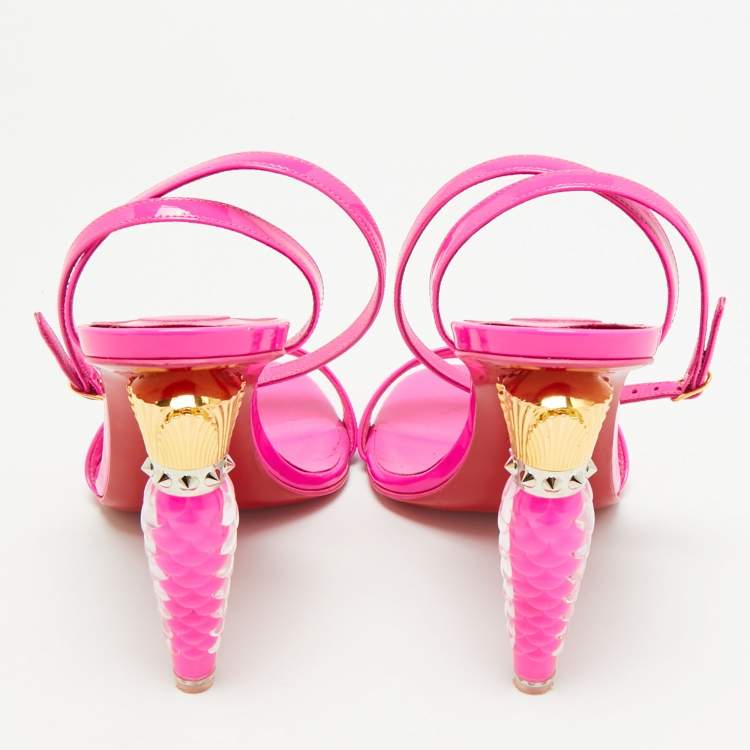 Pre Owned Christian Louboutin Lipgloss Size 39 Fuchsia Patent Leather Ankle Strap Sandals