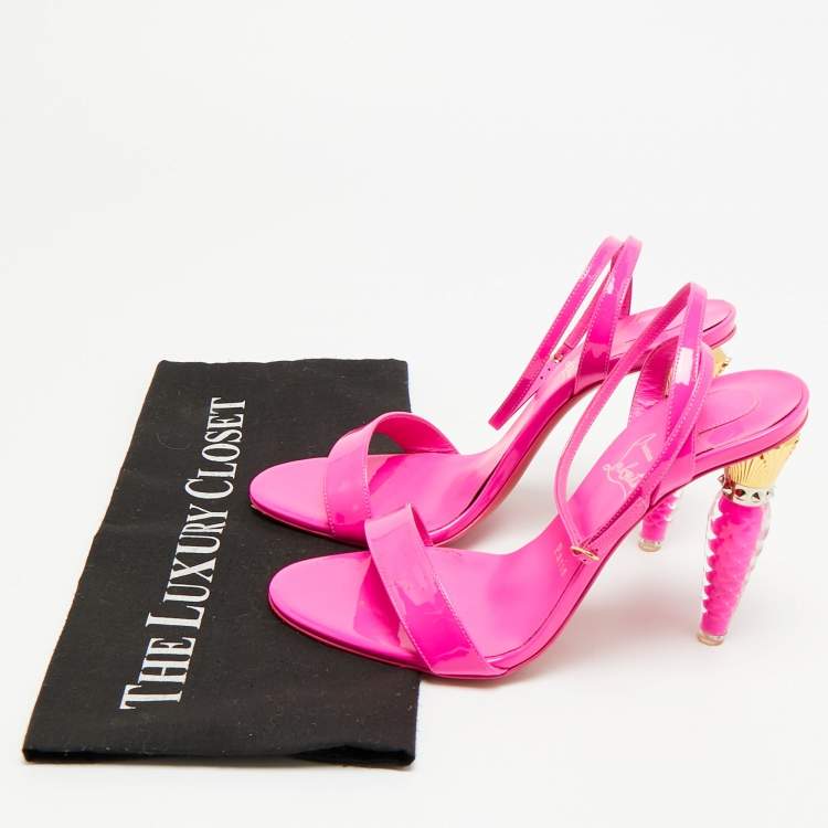 Pre Owned Christian Louboutin Lipgloss Size 39 Fuchsia Patent Leather Ankle Strap Sandals