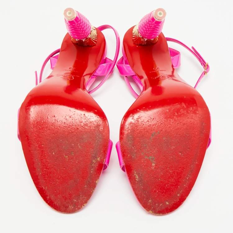 Pre Owned Christian Louboutin Lipgloss Size 39 Fuchsia Patent Leather Ankle Strap Sandals