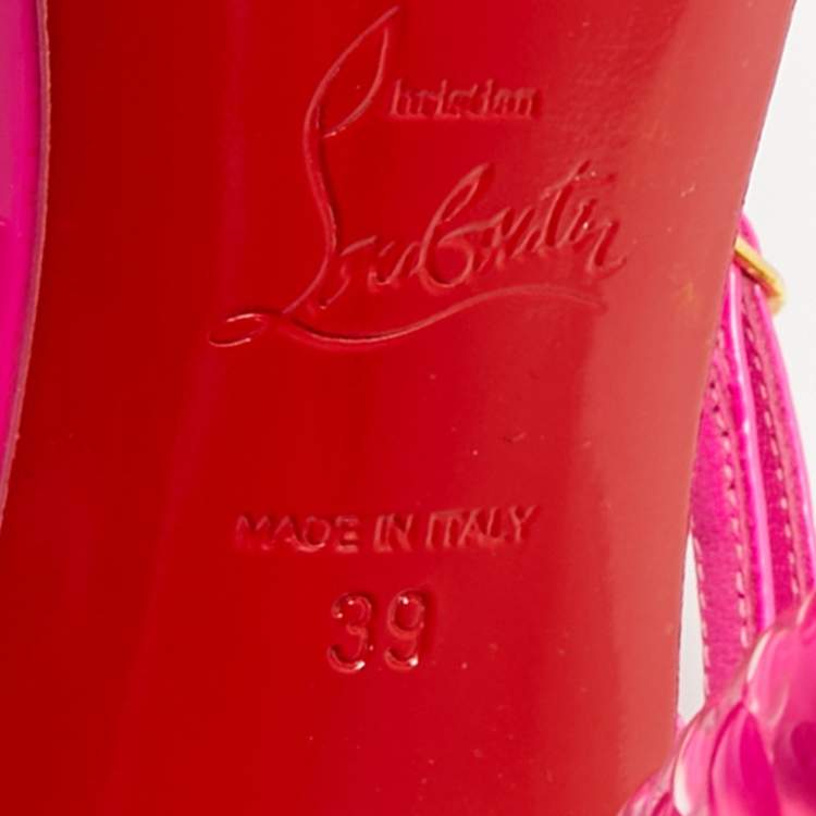 Pre Owned Christian Louboutin Lipgloss Size 39 Fuchsia Patent Leather Ankle Strap Sandals