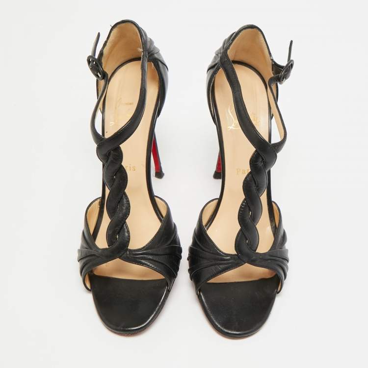 Pre Owned Christian Louboutin Cross Blake Size 40 Black Leather Pumps