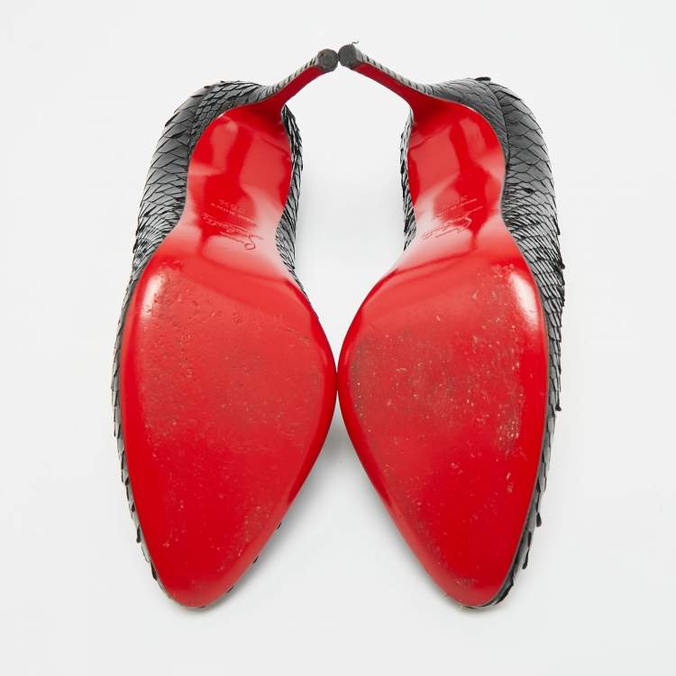 Pre Owned Christian Louboutin Fifi Size 36.5 Black Python Leather Pumps