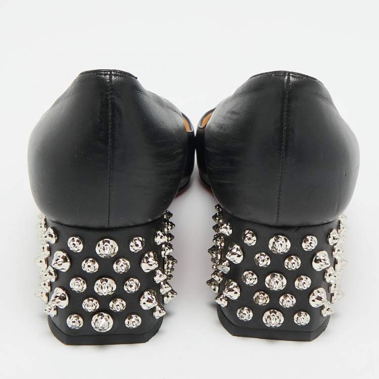 Pre Owned Christian Louboutin Donna Size 39 Black Leather Spike Block Heel Pumps