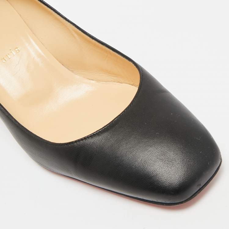 Pre Owned Christian Louboutin Donna Size 39 Black Leather Spike Block Heel Pumps