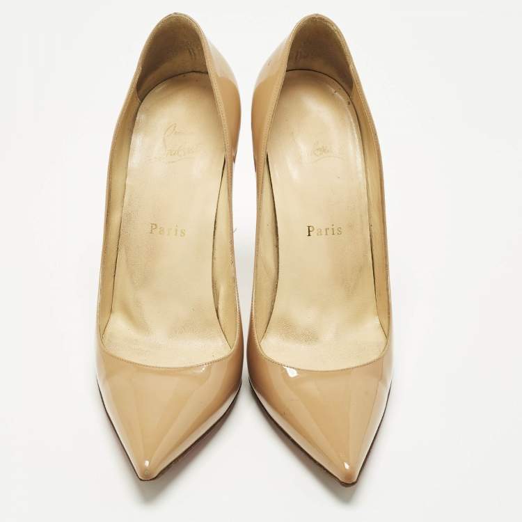 Pre Owned Christian Louboutin So Kate Size 38.5 Beige Patent Leather Pumps