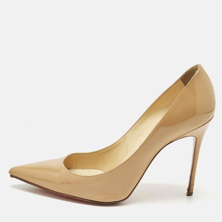 Pre Owned Christian Louboutin So Kate Size 38.5 Beige Patent Leather Pumps