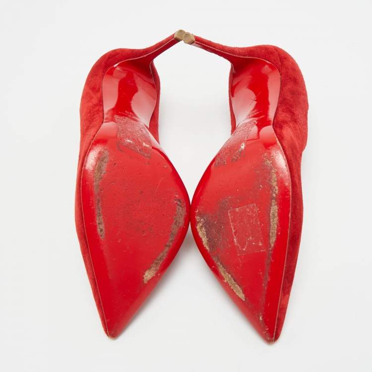 Pre Owned Christian Louboutin Olavague Flame Size 38 Red Suede Pumps