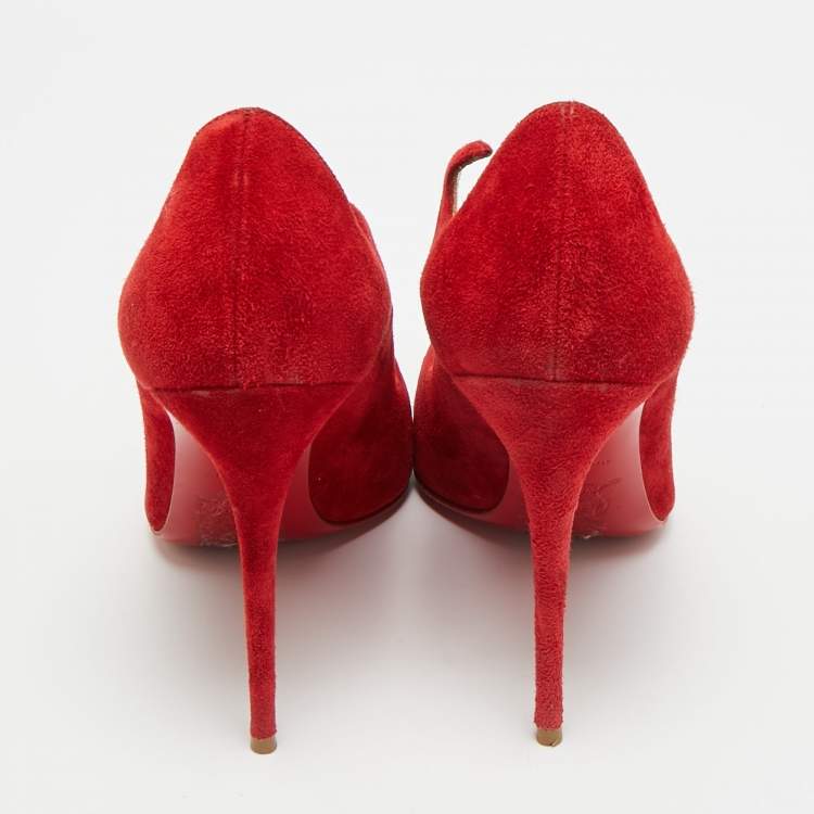 Pre Owned Christian Louboutin Olavague Flame Size 38 Red Suede Pumps