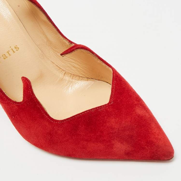 Pre Owned Christian Louboutin Olavague Flame Size 38 Red Suede Pumps