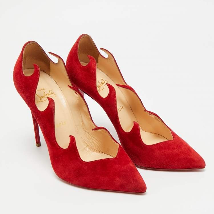 Pre Owned Christian Louboutin Olavague Flame Size 38 Red Suede Pumps