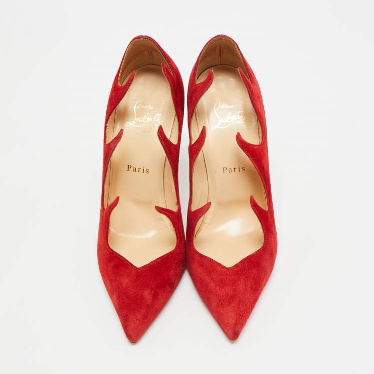 Pre Owned Christian Louboutin Olavague Flame Size 38 Red Suede Pumps