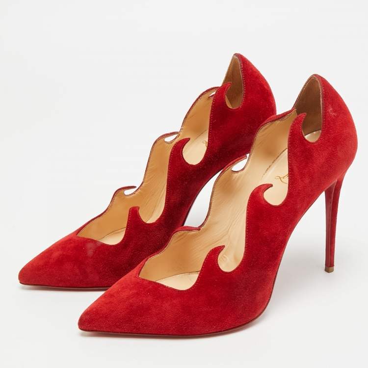 Pre Owned Christian Louboutin Olavague Flame Size 38 Red Suede Pumps