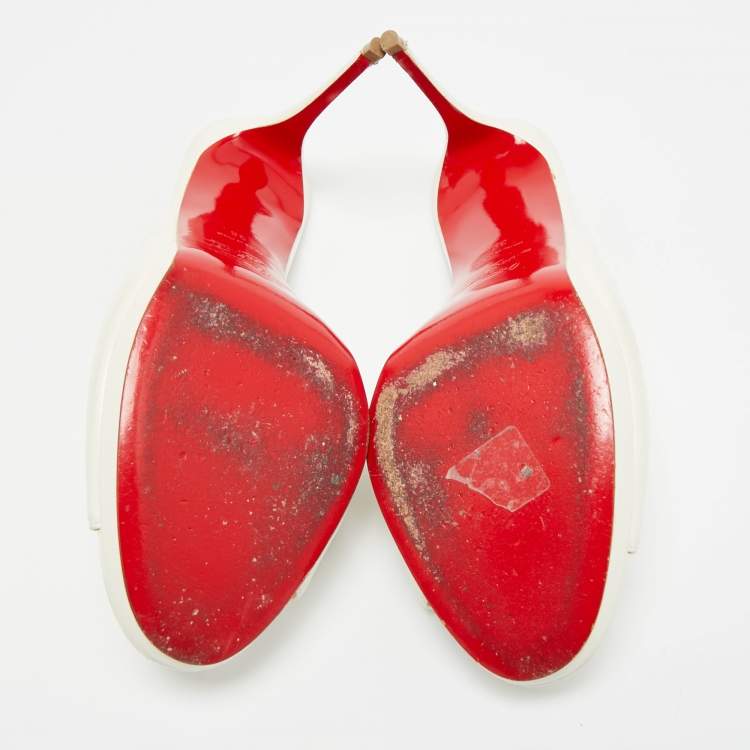 Pre Owned Christian Louboutin Submuline Size 39 White Leather Mules