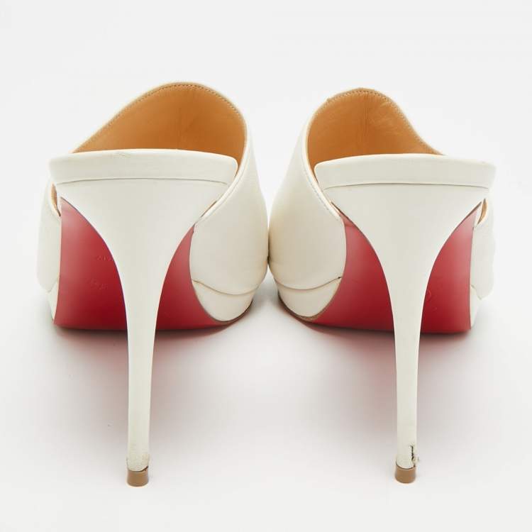 Pre Owned Christian Louboutin Submuline Size 39 White Leather Mules