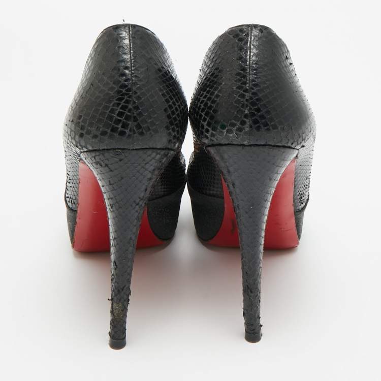 مملوكة مسبقً ا Christian Louboutin Maggie Size 39.5 Black Glitter and Snakeskin Leather Platform Pumps
